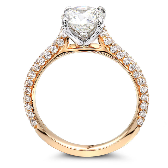 Round Cut Diamond Triple Pave Band Solitaire Engagement Ring