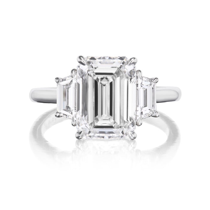 Classic Emerald Cut Trapezoid Three Stone Diamond Engagement Ring