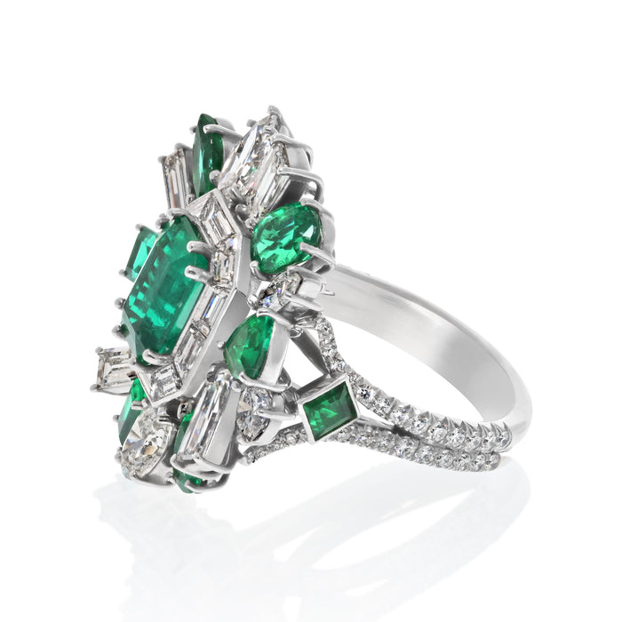Platinum Entourage Green Colombian Emerald And Diamond Cocktail Ring