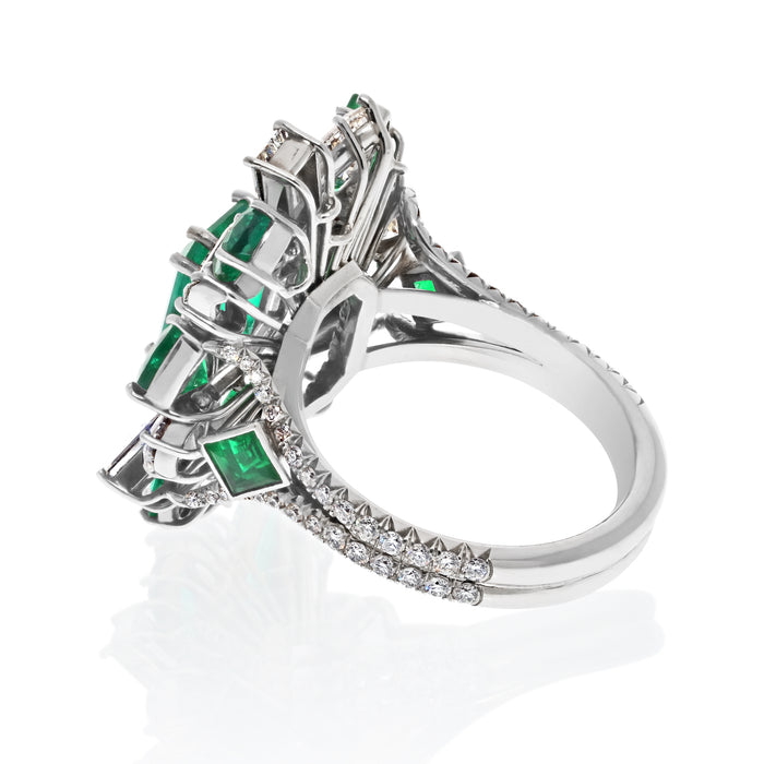Platinum Entourage Green Colombian Emerald And Diamond Cocktail Ring