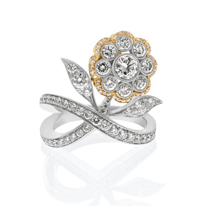 Platinum Ladies Diamond Flower Cocktail Ring