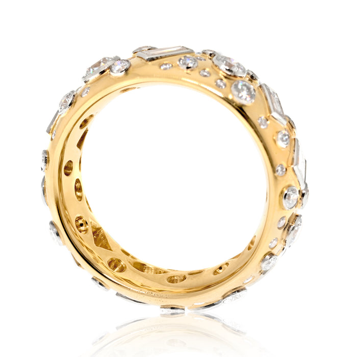 18K Yellow Gold Mixed Cuts Diamond Mini Cigar Ring