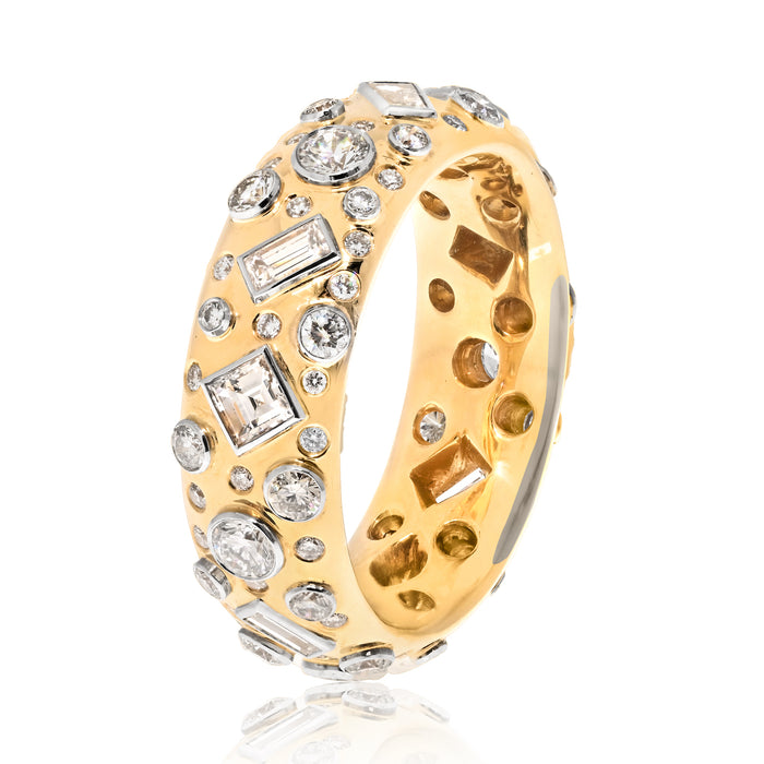 18K Yellow Gold Mixed Cuts Diamond Mini Cigar Ring