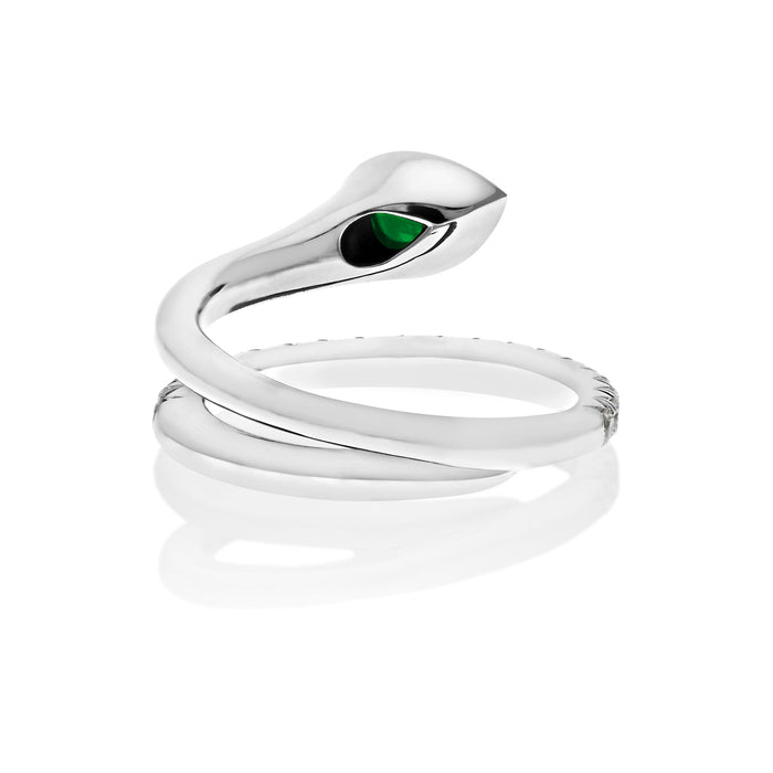 Platinum Handmade Emerald And Diamond Wrap Serpent Ring