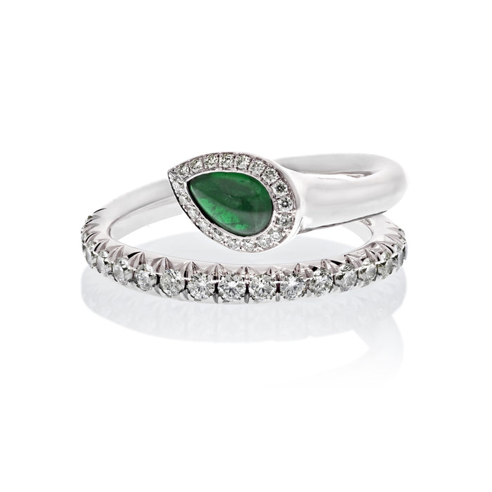 Platinum Handmade Emerald And Diamond Wrap Serpent Ring