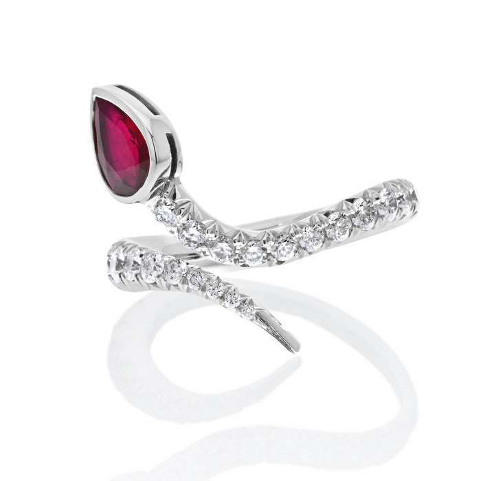 Platinum Diamond and Ruby Wrap Serpent Handmade Ring