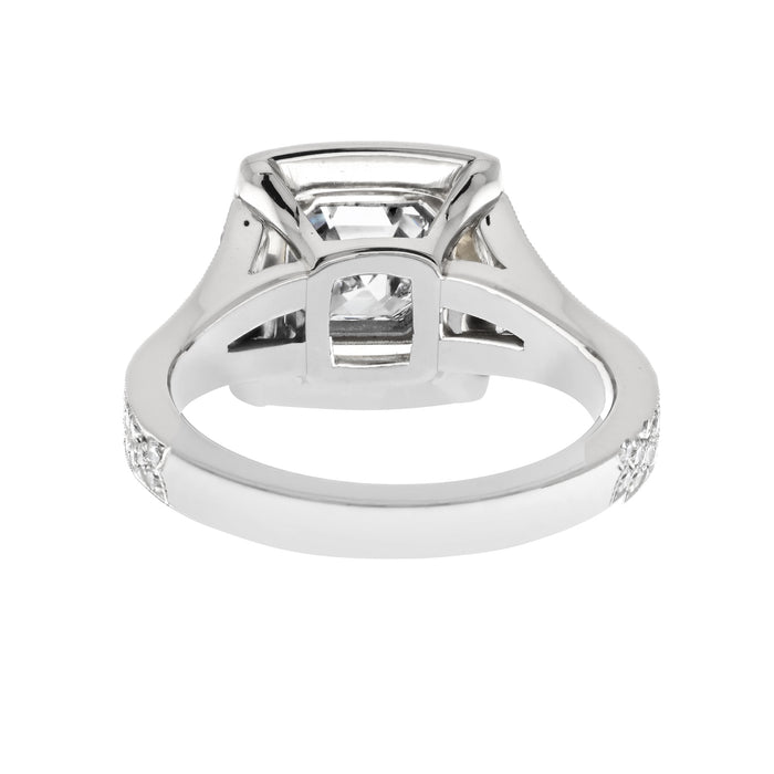Platinum Asscher Cut Diamond Double Pave Halo And Split Shank Ring