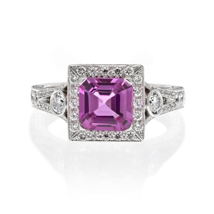 Platinum Pink Sapphire And Diamond Halo Ring