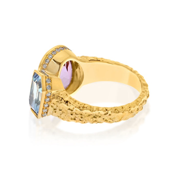 18K Yellow Gold Aquamarine And Kunzite Ring