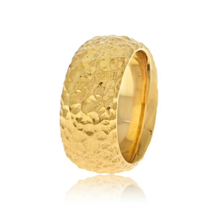 18K Yellow Gold Wide Hammered Half Dome Cigar Band