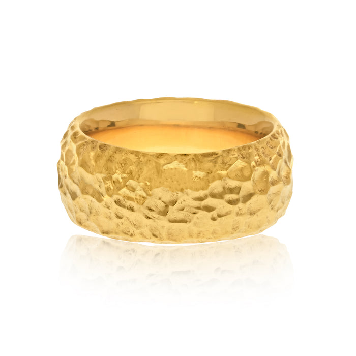 18K Yellow Gold Wide Hammered Half Dome Cigar Band