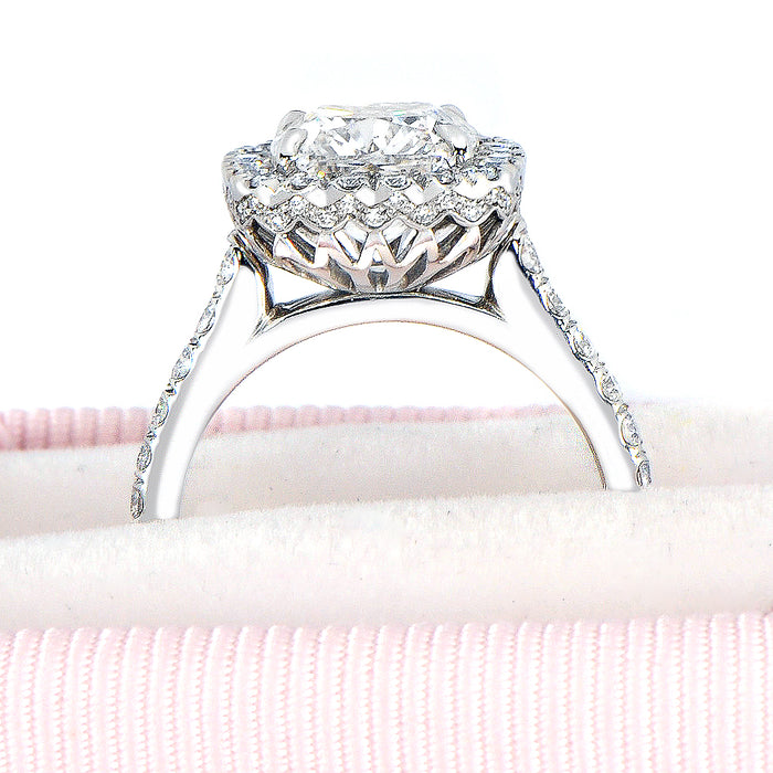 Cushion Cut Halo With Under Carriage Diamond Engagement Ring