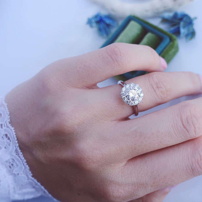 Round Cut Diamond Halo Set Classic Engagement Ring