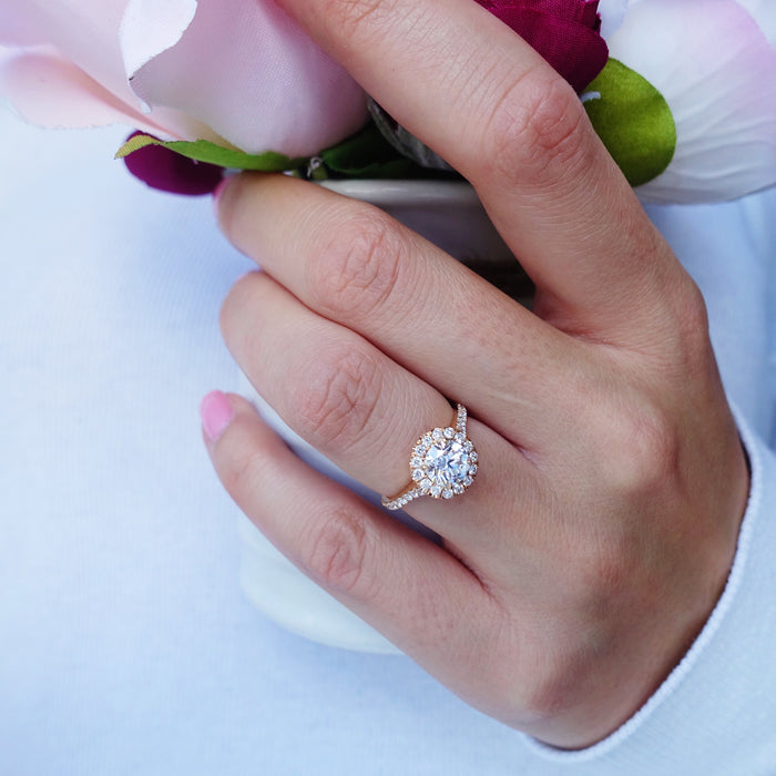 Round Cut Diamond Halo Set Rose Gold Engagement Ring