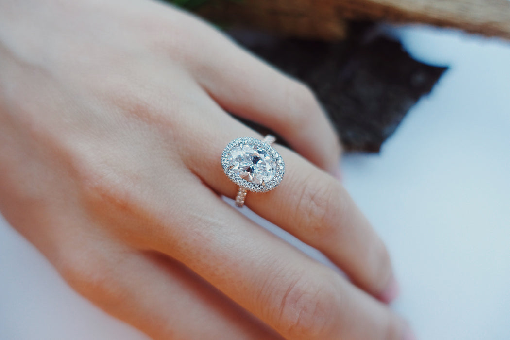 Oval Cut Halo Set Rose Gold Diamond Engagement Ring