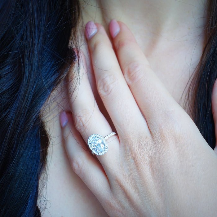 Oval Cut Halo Set Rose Gold Diamond Engagement Ring