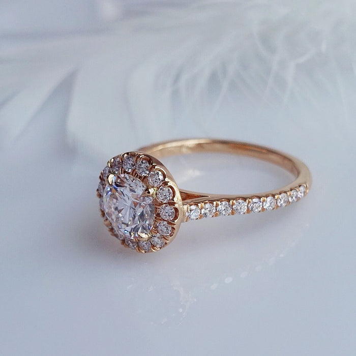 Round Cut Diamond Halo Set Rose Gold Engagement Ring