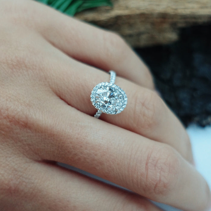 Oval Cut Delicate Halo Set Platinum Diamond Engagement Ring