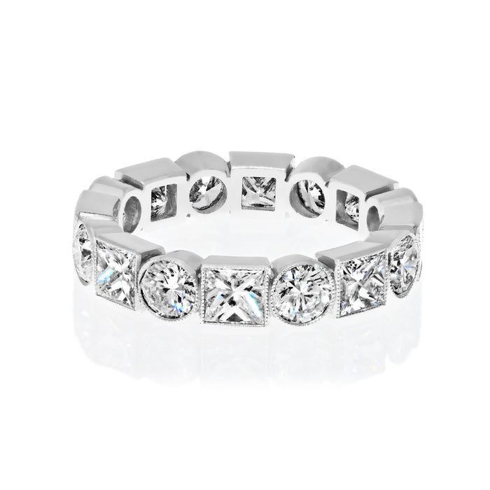 Handmade Bezel Set Round And Princess Cut Diamond Eternity Ring