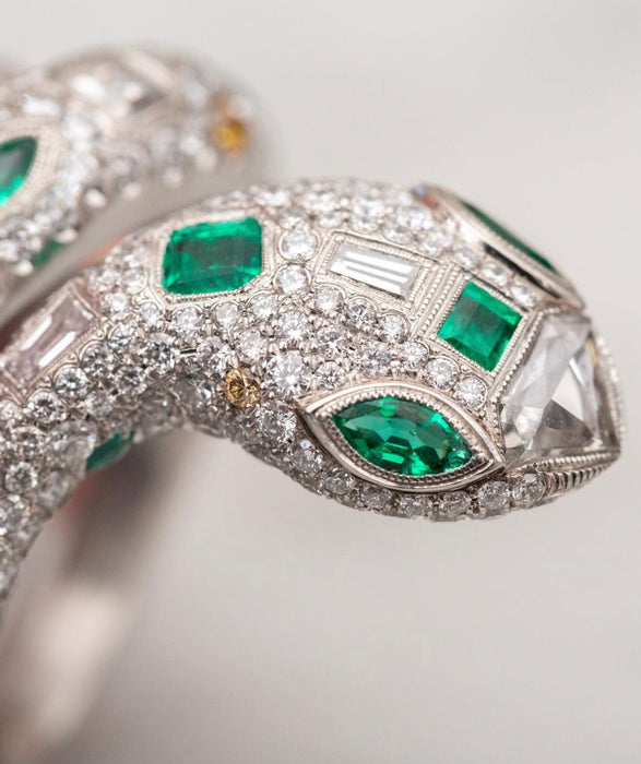 Handmade Snake Serpent Diamond And Emerald Wrap Ring