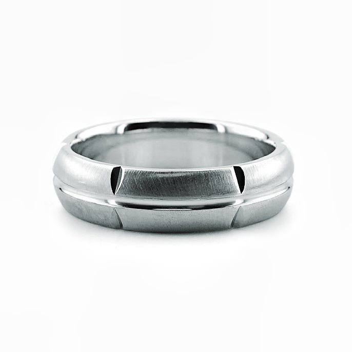 Handmade Satin Finished With A Bright Cut Center Men's Wedding Band