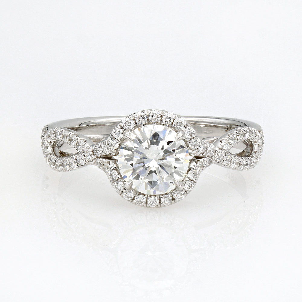 Twisted pave halo engagement ring sales