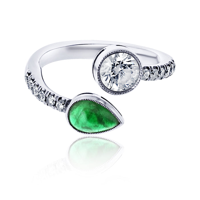 Platinum Crossover Diamond And Emerald Pinky Ring