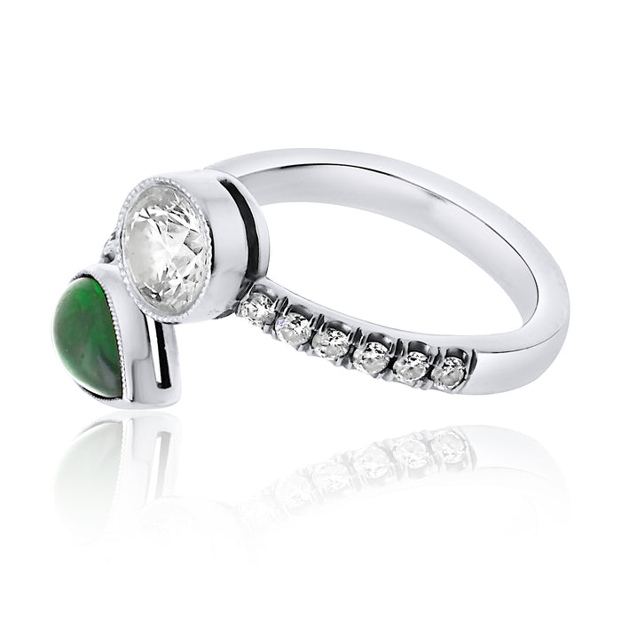 Platinum Crossover Diamond And Emerald Pinky Ring