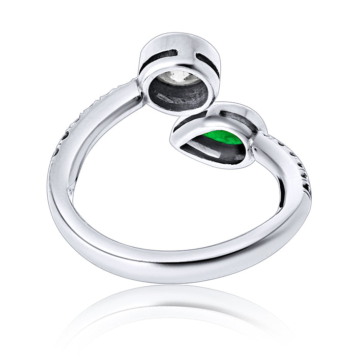 Platinum Crossover Diamond And Emerald Pinky Ring