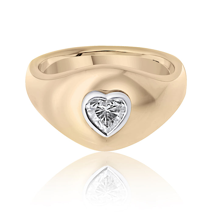 18K Yellow Gold Heart Diamond 0.30ct Pinky Ring