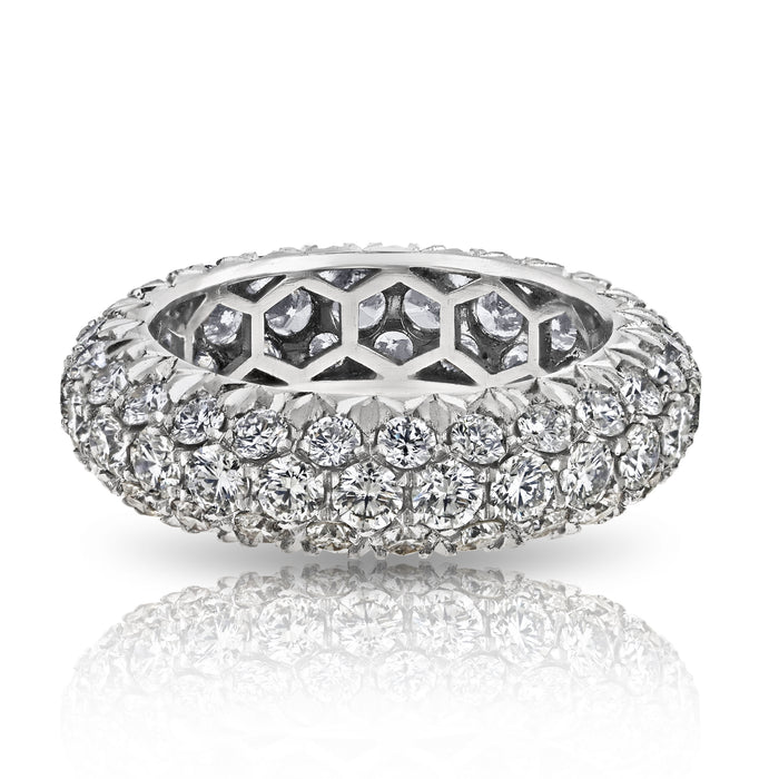 Platinum 3.10cttw Three Row Round Cut Diamond Pave Band