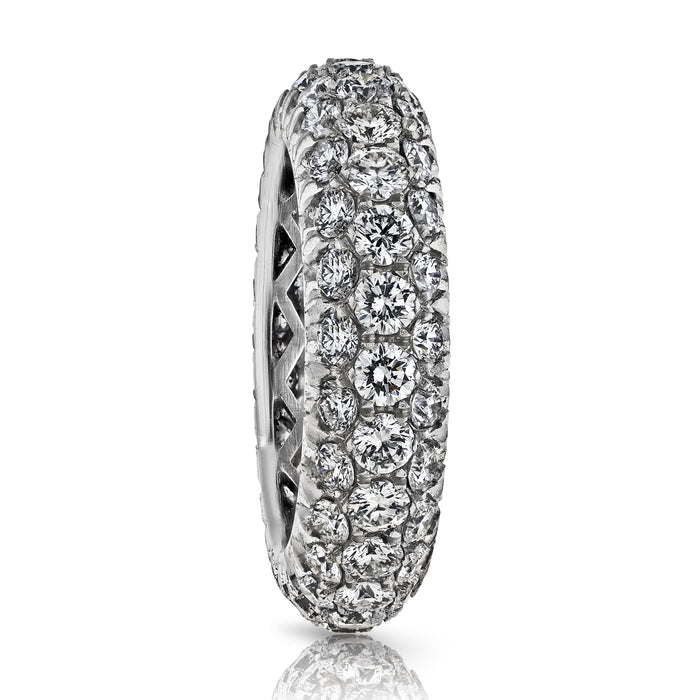 Platinum 3.10cttw Three Row Round Cut Diamond Pave Band