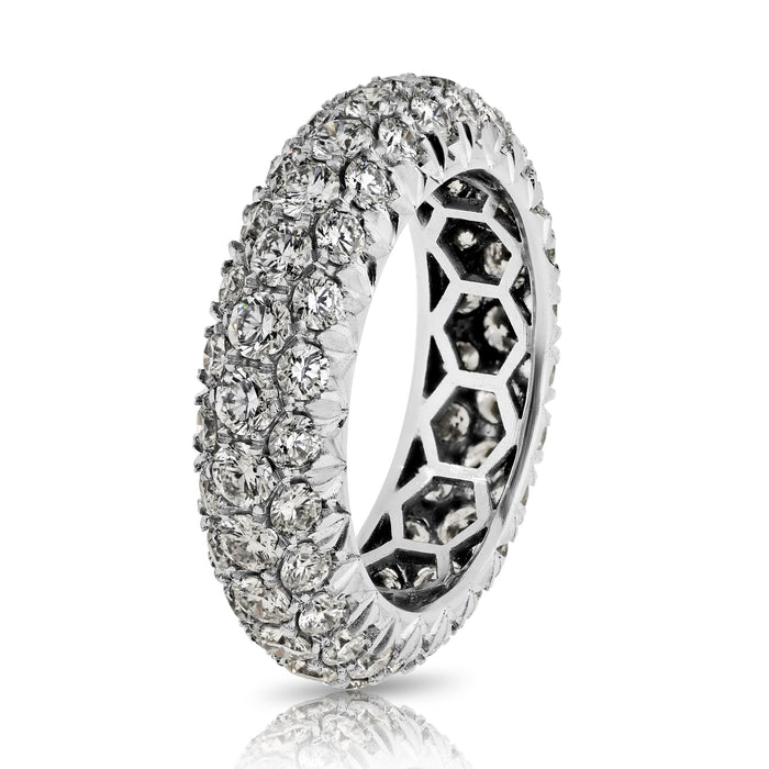 Platinum 3.10cttw Three Row Round Cut Diamond Pave Band