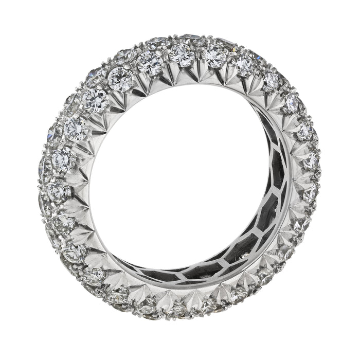 Platinum 3.10cttw Three Row Round Cut Diamond Pave Band