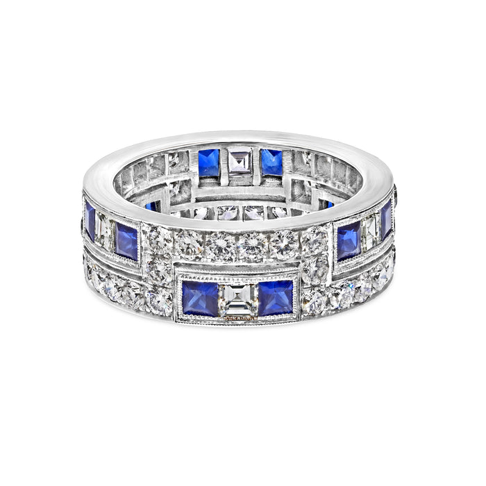 Handmade Two Row Diamond And Sapphire Eternity Ring