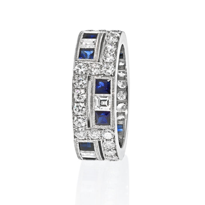 Handmade Two Row Diamond And Sapphire Eternity Ring