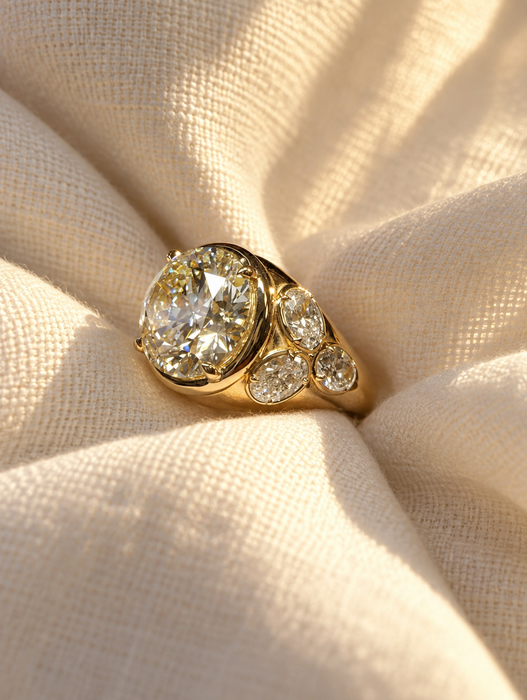 Old European Cut Diamond In A Yellow Gold Bezel With Accents