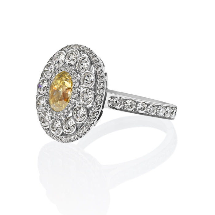 Fancy Light Yellow Oval Cut Diamond Halo Set Cocktail Ring