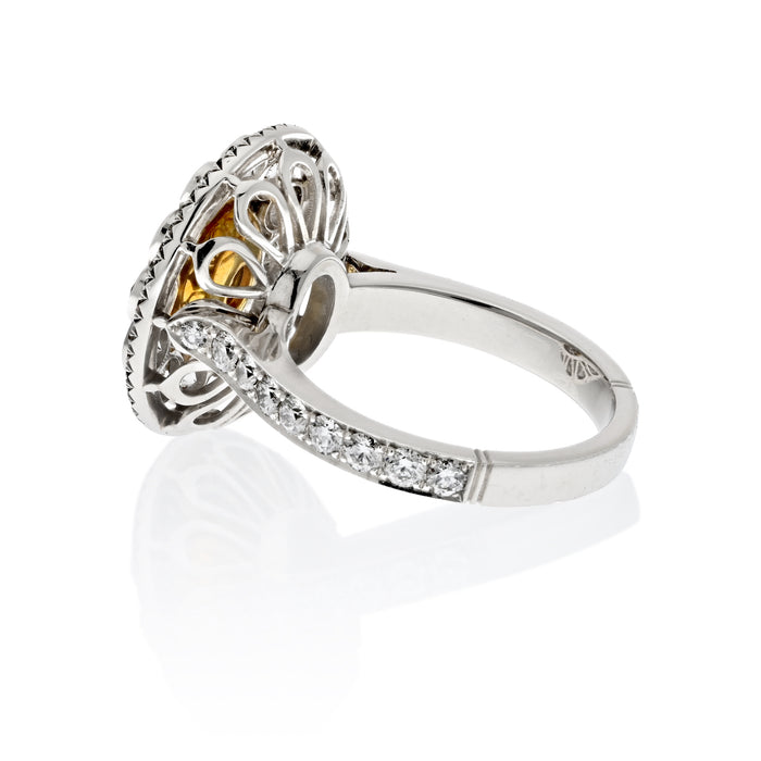 Fancy Light Yellow Oval Cut Diamond Halo Set Cocktail Ring