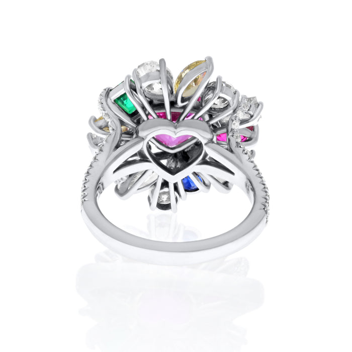 Tutti Frutti Diamond, Sapphire, Emerald And Ruby Cocktail Platinum Ring