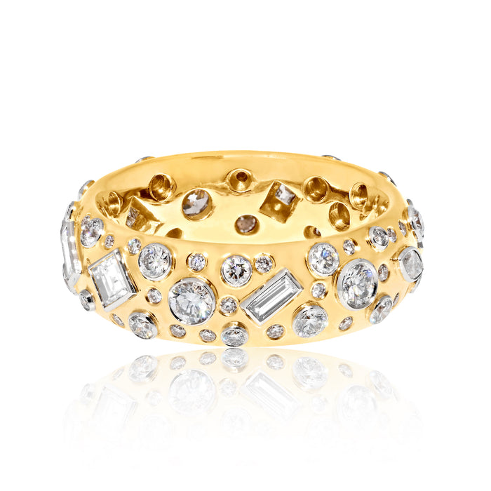 18K Yellow Gold Mixed Cuts Diamond Mini Cigar Ring