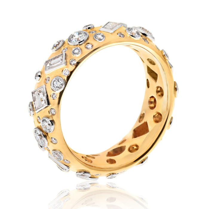 18K Yellow Gold Mixed Cuts Diamond Mini Cigar Ring