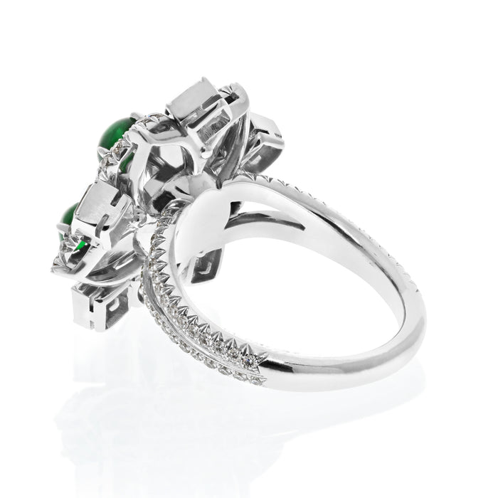 Platinum Emerald And Diamond Handmade Entourage Ring