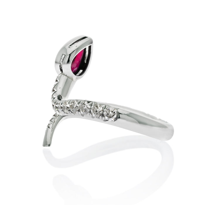 Platinum Diamond and Ruby Wrap Serpent Handmade Ring