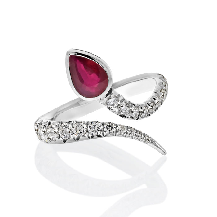 Platinum Diamond and Ruby Wrap Serpent Handmade Ring