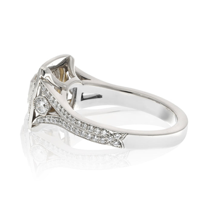 Platinum Asscher Cut Diamond Double Pave Halo And Split Shank Ring