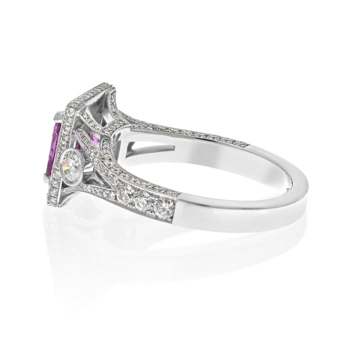 Platinum Pink Sapphire And Diamond Halo Ring