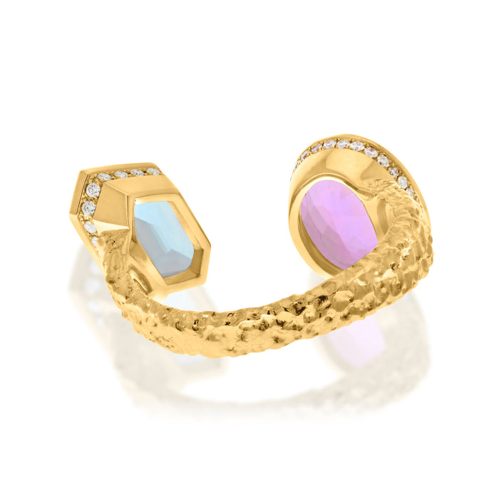 18K Yellow Gold Aquamarine And Kunzite Ring