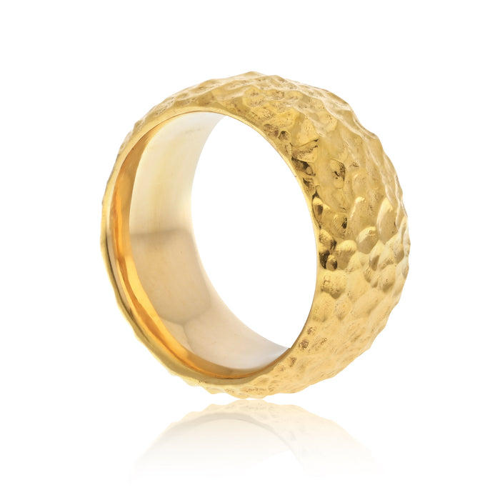 18K Yellow Gold Wide Hammered Half Dome Cigar Band