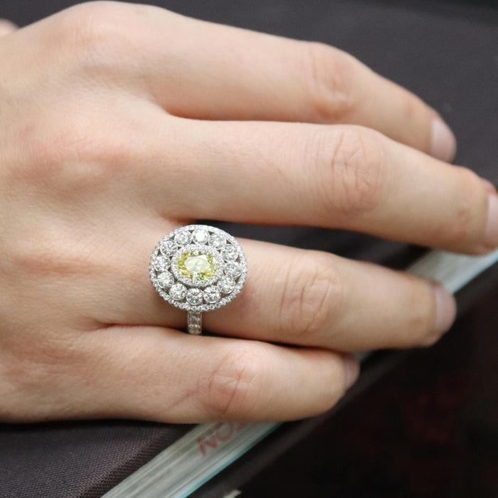 Fancy Light Yellow Oval Cut Diamond Halo Set Cocktail Ring